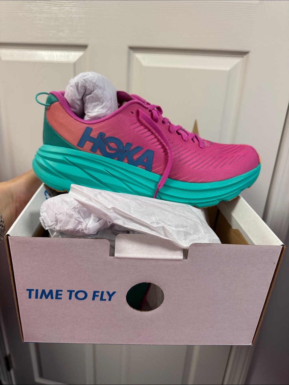 NEW women’s Size 10 Hoka W Rincon 3 pink and green Shoe in Box - Picture 4 of 5